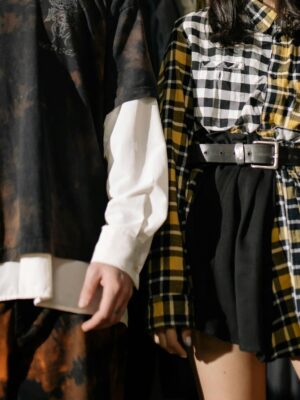 Close-up of trendy retro clothing showcasing unique patterns.