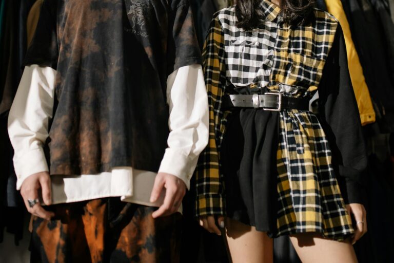 Close-up of trendy retro clothing showcasing unique patterns.